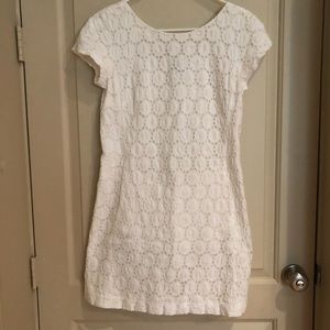 Theory white short sleeve crochet detailed dress